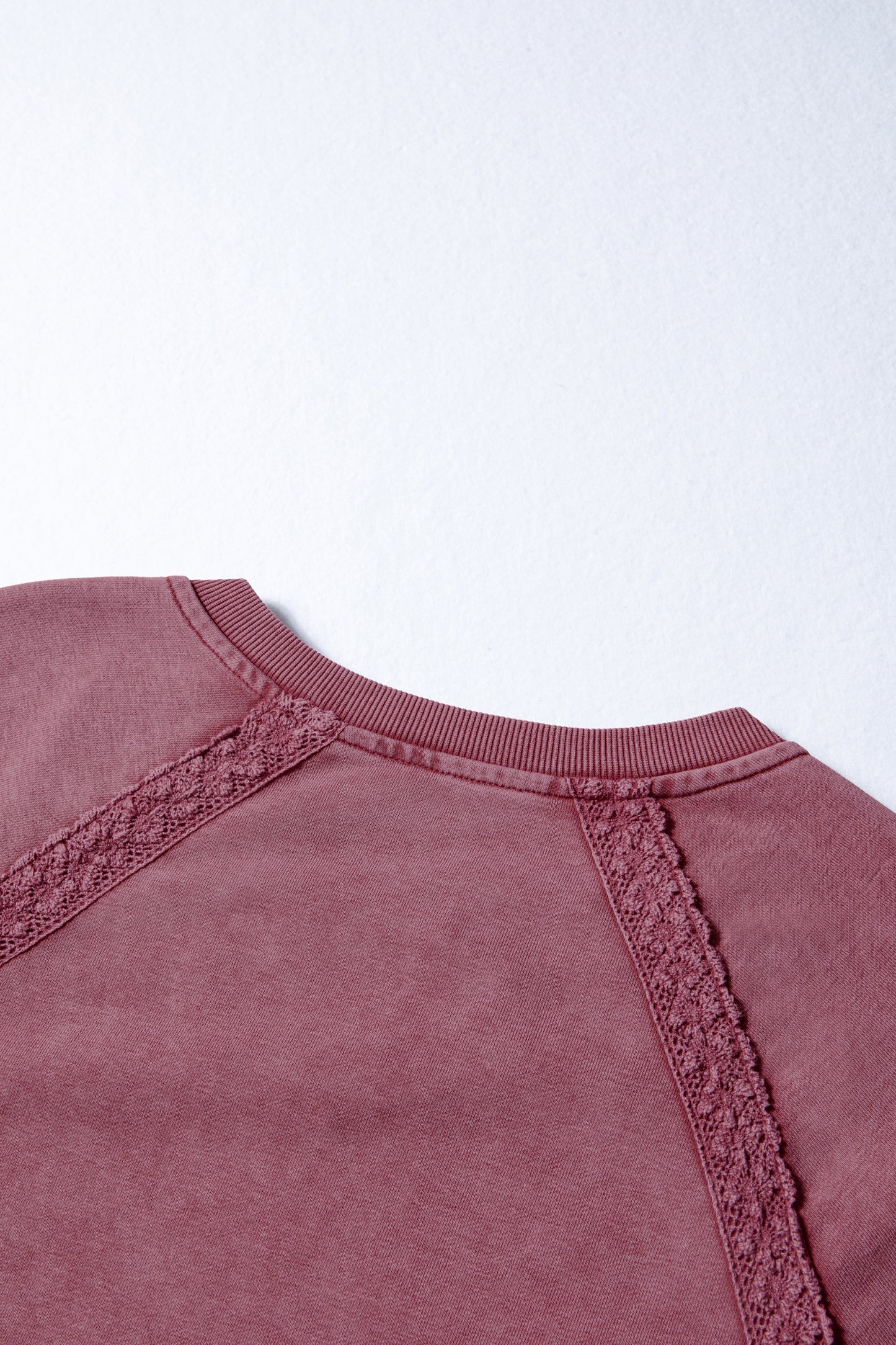 Lace Patchwork Mineral Wash Notched Neck Sweatshirt