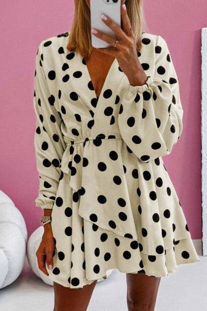 Dotted Puff Sleeve Mini Dress