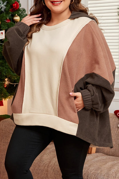 Plus Size Colorblock Reverse Seam Hoodie