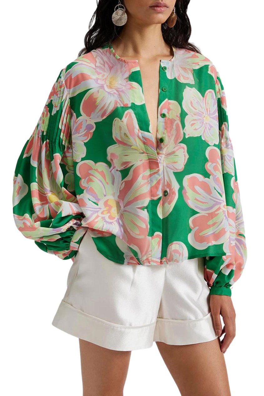 Floral Pleated Puff Sleeve Shirt