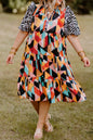 Abstract Puff Sleeve Dress Plus Size