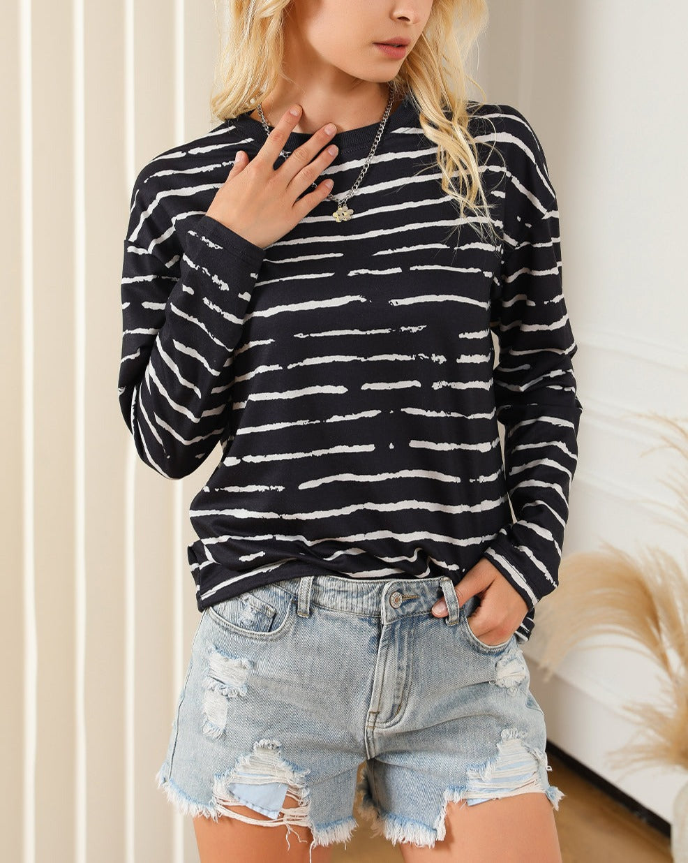 Stripe Long Sleeve Crewneck Top