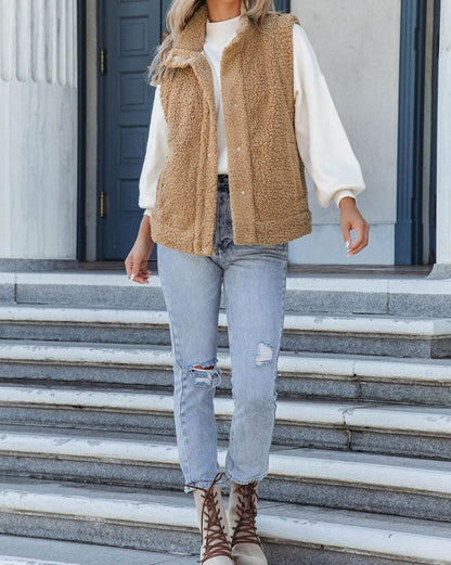 Sherpa Snap Button Vest Jacket