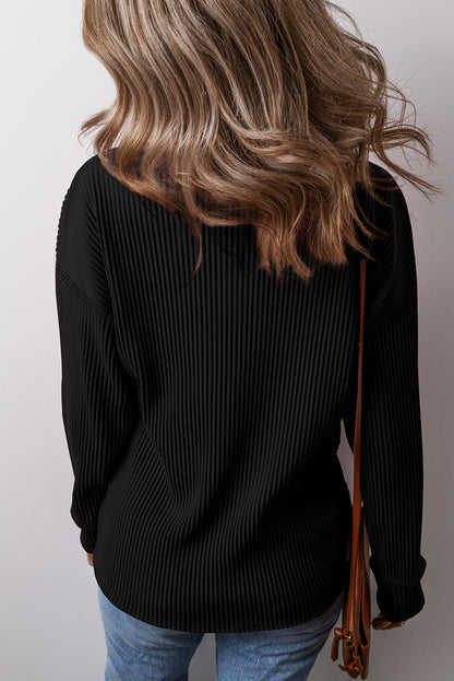 Solid Ribbed Long Sleeve Top