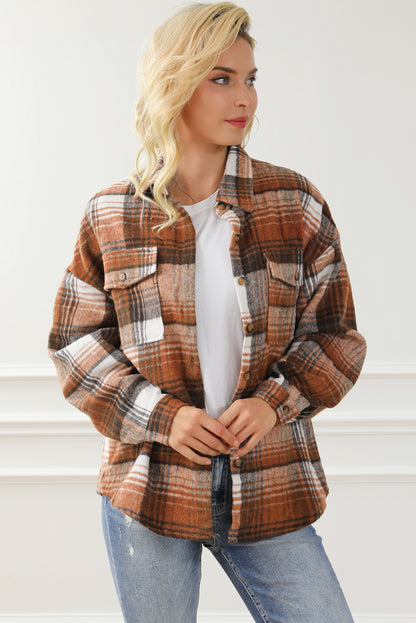 Plaid Flap Chest Pockets Shacket