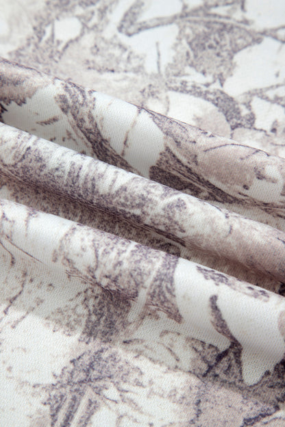 Abstract Camo Ribbed Trim Kangaroo Pocket Hoodie