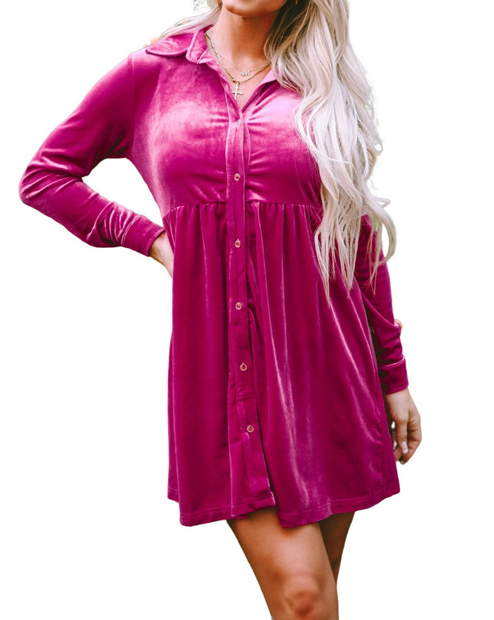 Velvet Long Sleeve Shirt Dress