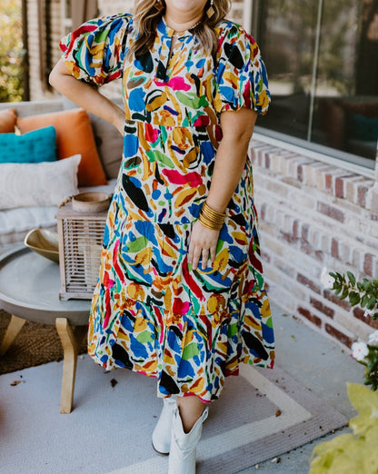 Abstract Bubble Sleeve Dress Plus Size