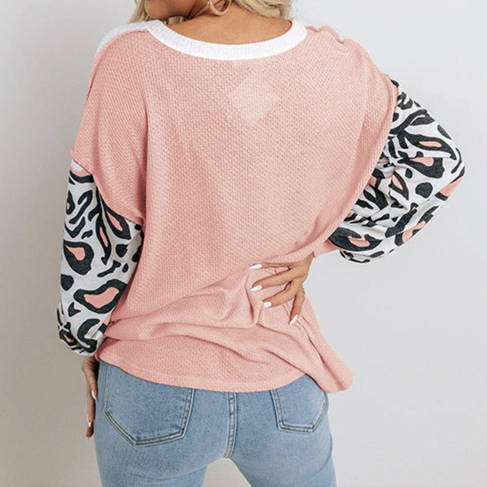 Leopard Colorblock Long Sleeve Top