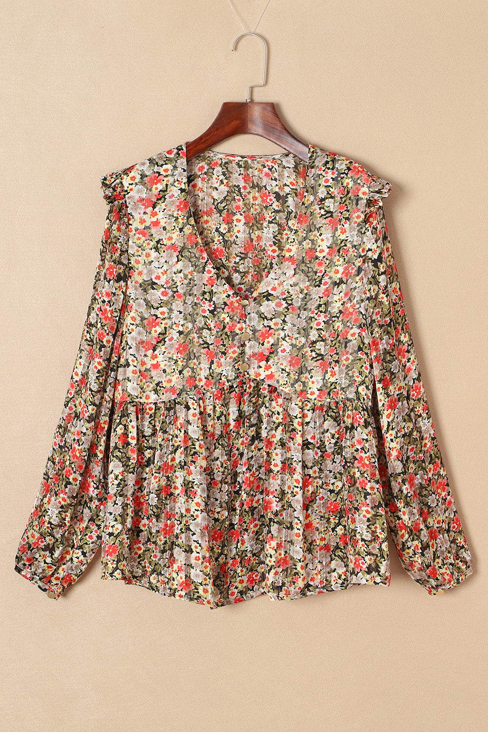 Floral Ruffle Babydoll V-Neck Blouse