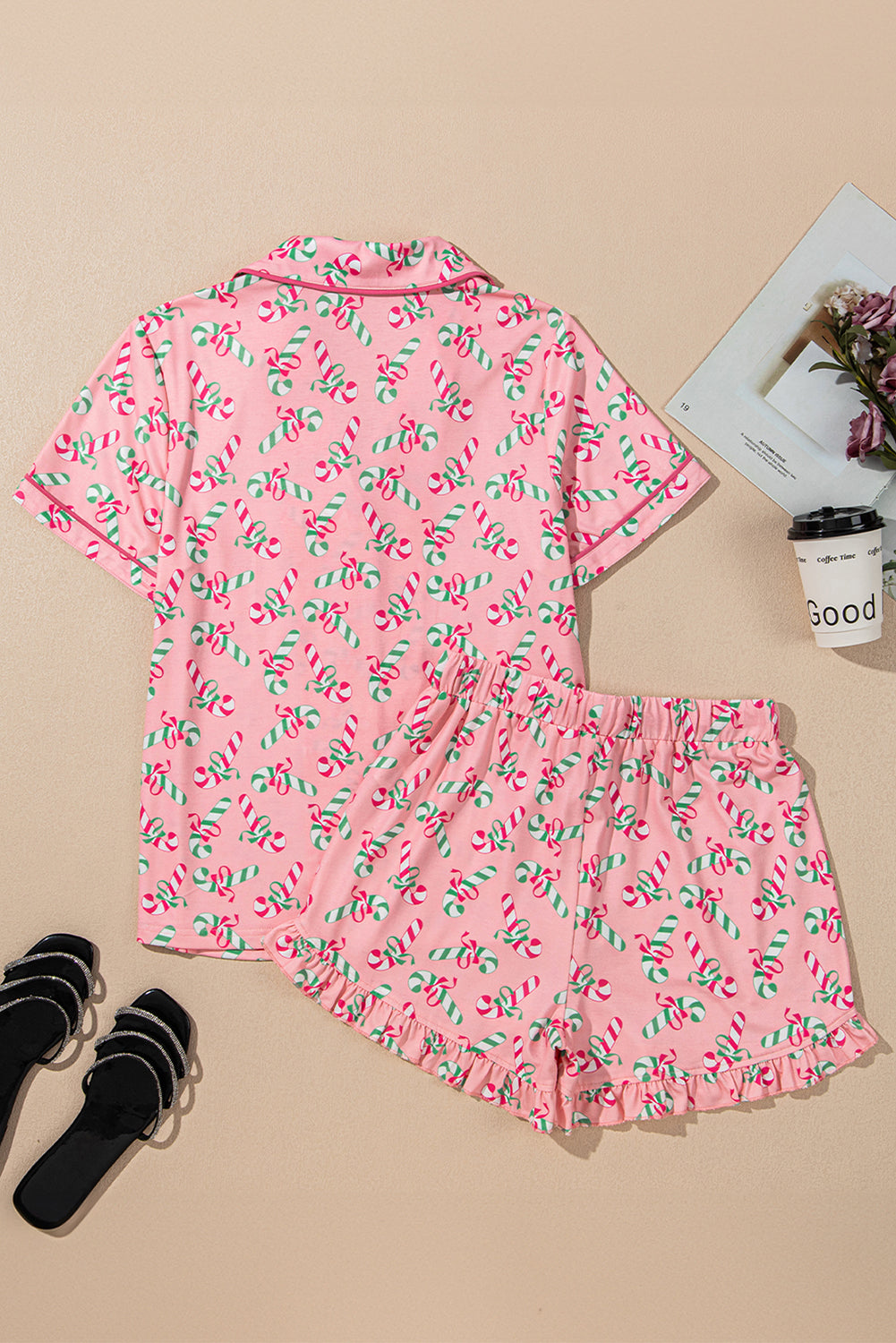 Candy Cane Top and Shorts Pajama Set