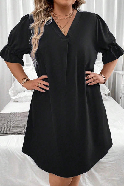 Ruffle Puff Sleeve V-Neck Dress Plus Size