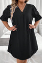 Ruffle Puff Sleeve V-Neck Dress Plus Size