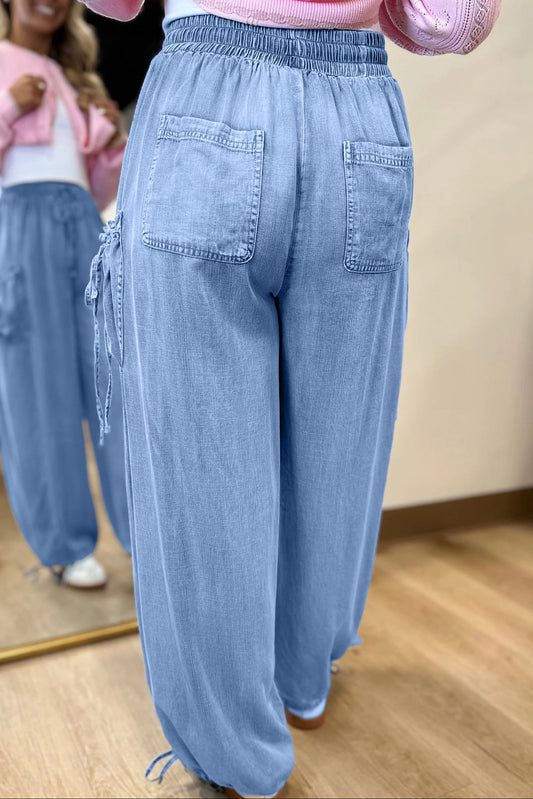 Denim Drawstring Pocket Elastic Waist Loose Pants