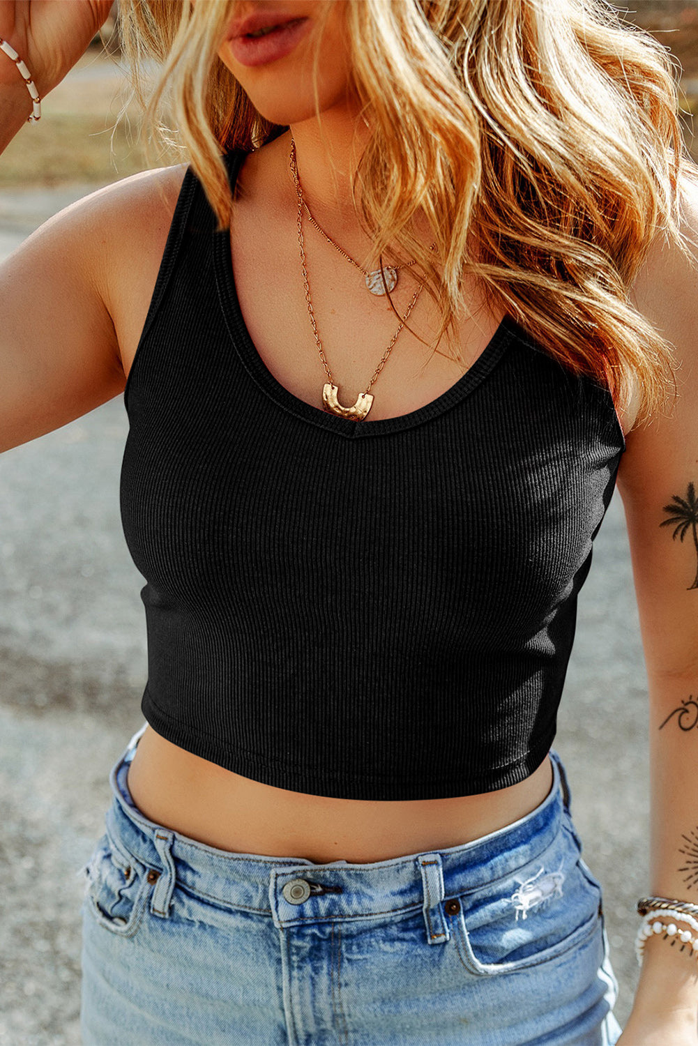 Ribbed Knit Sleeveless Crop Top