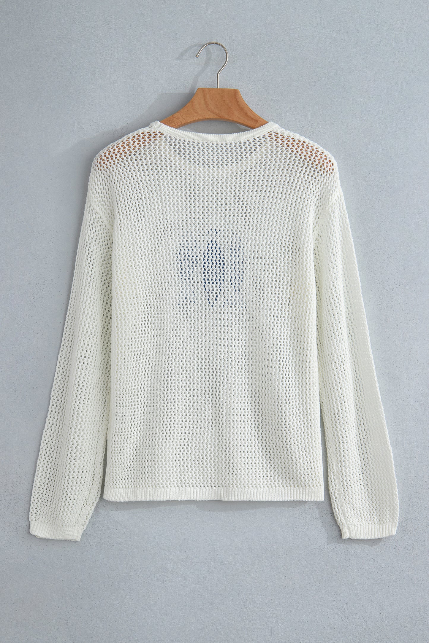 Fish Embroidered Crew Neck Crochet Knit Sweater