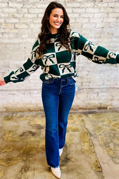 Checker Bow Crewneck Sweater