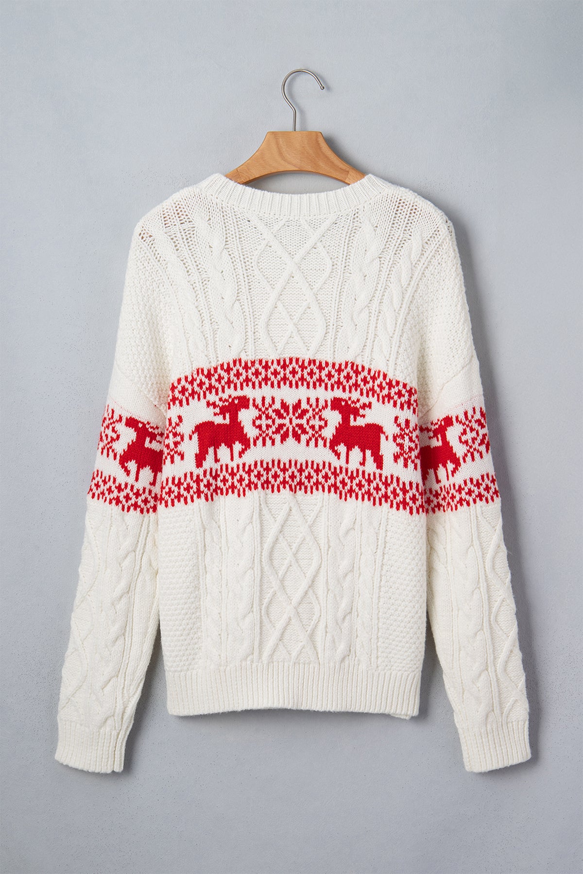 Christmas Reindeer Graphic Print Cable Knit Sweater