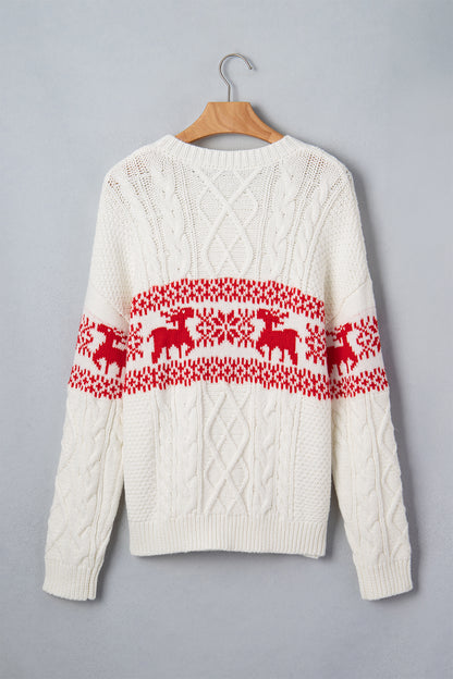 Christmas Reindeer Graphic Print Cable Knit Sweater