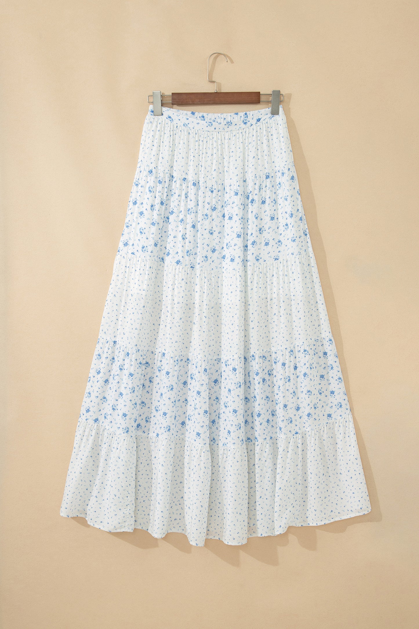 Floral Patchwork High Waist Tiered Maxi Skirt