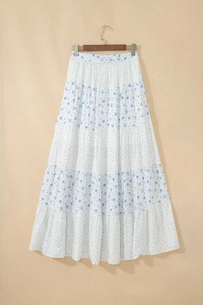 Floral Patchwork High Waist Tiered Maxi Skirt
