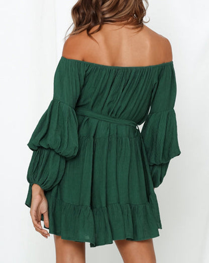 Crinkle Off-Shoulder Bubble Sleeve Dress