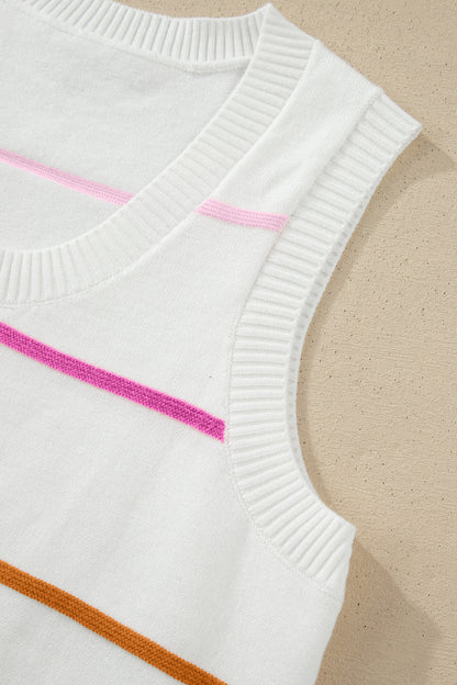 Stripe Round Neck Sleeveless Sweater Tank