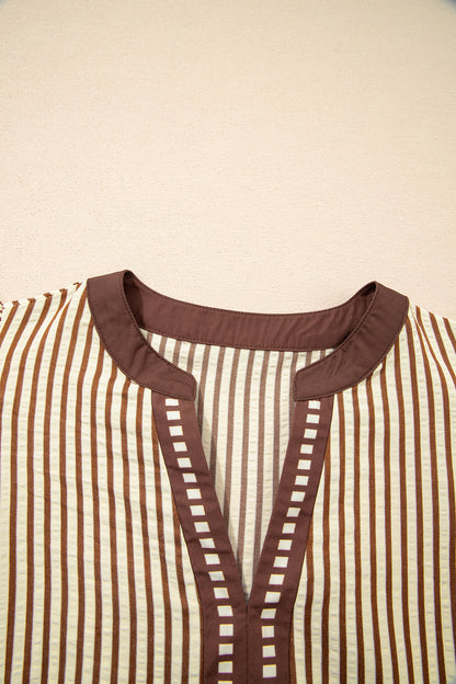 Stripe Ruffle Short Sleeve V-Neck Midi Dress