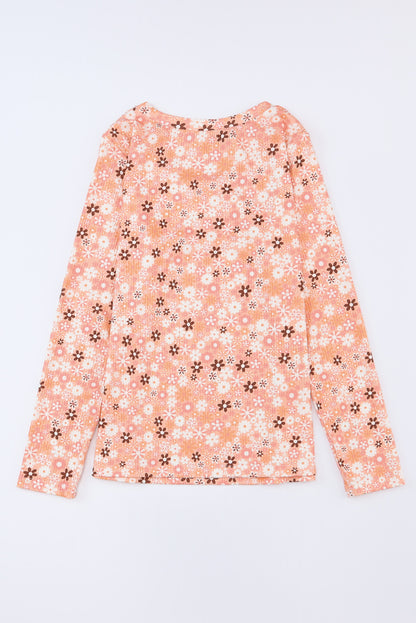 Floral Ribbed Long Sleeve Top