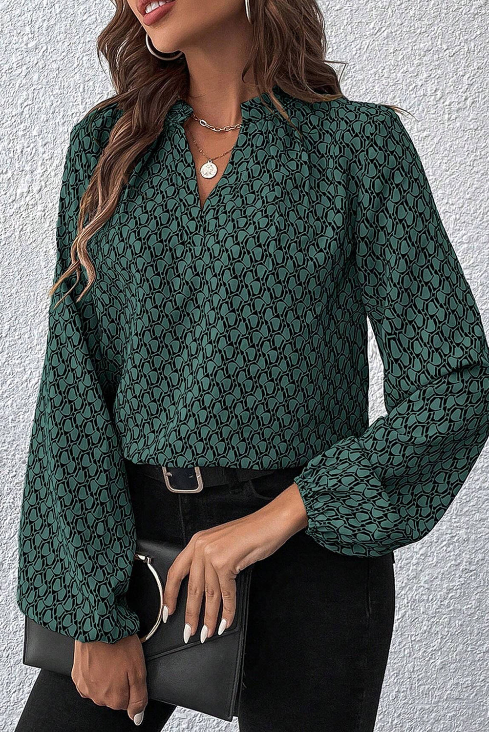 Geometric Puff Sleeve Blouse