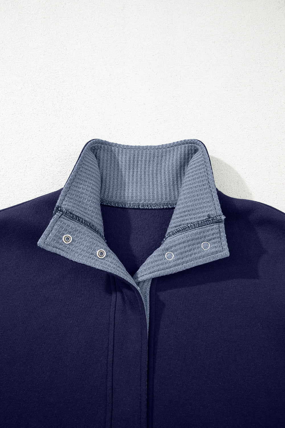 Waffle Knit Contrast Collar Half Buttoned Sweatshirt