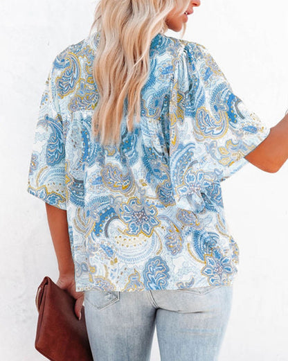 Paisley Short Bell Sleeve Blouse