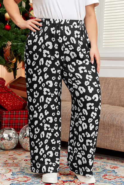 Plus Size Leopard Wide Leg Pants