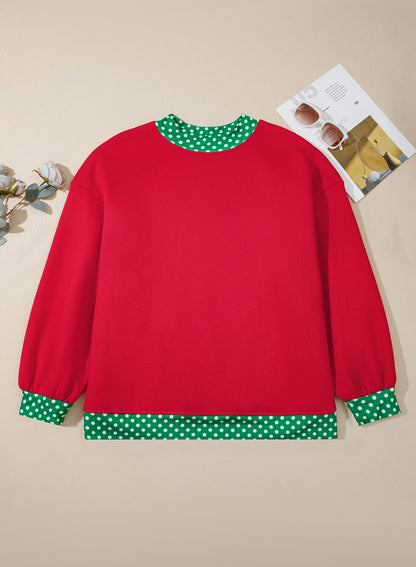 Plus Size Polka Dot Contrast Trim Mock Neck Sweatshirt