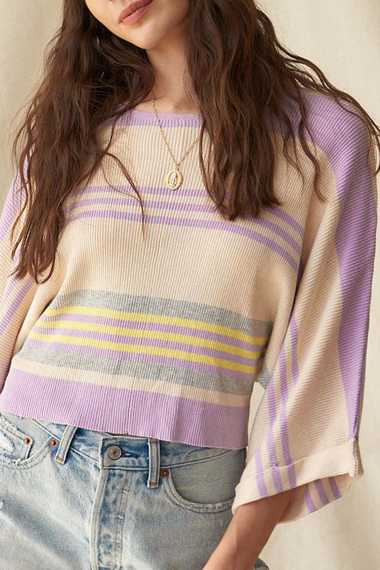 Stripe Ribbed Dolman Sleeve Sweater