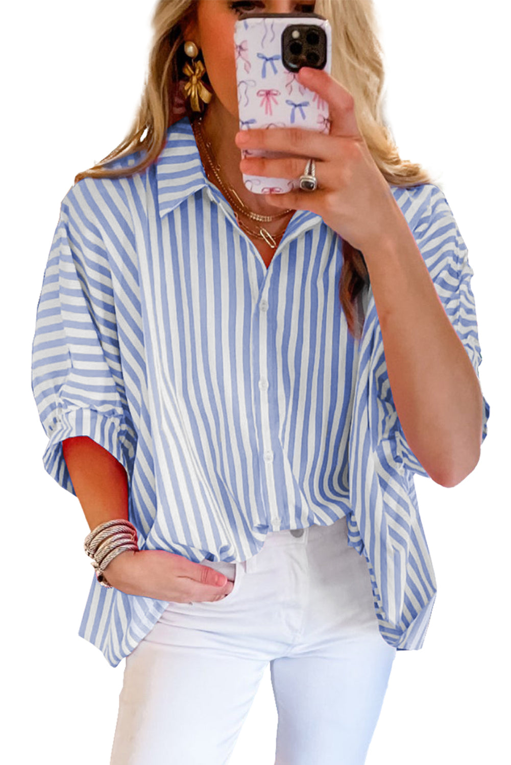 Stripe Dolman Sleeve Oversize Shirt