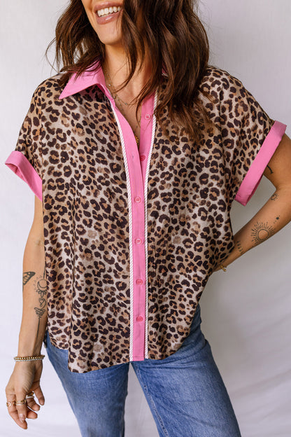 Leopard Contrast Trim Short Sleeve Shirt