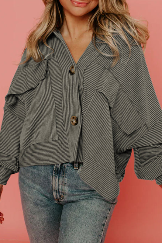 Pinstripe Oversized Button Front Shacket