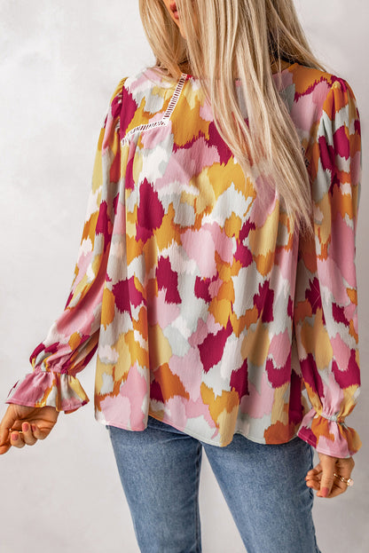 Abstract Leopard Long Sleeve Blouse