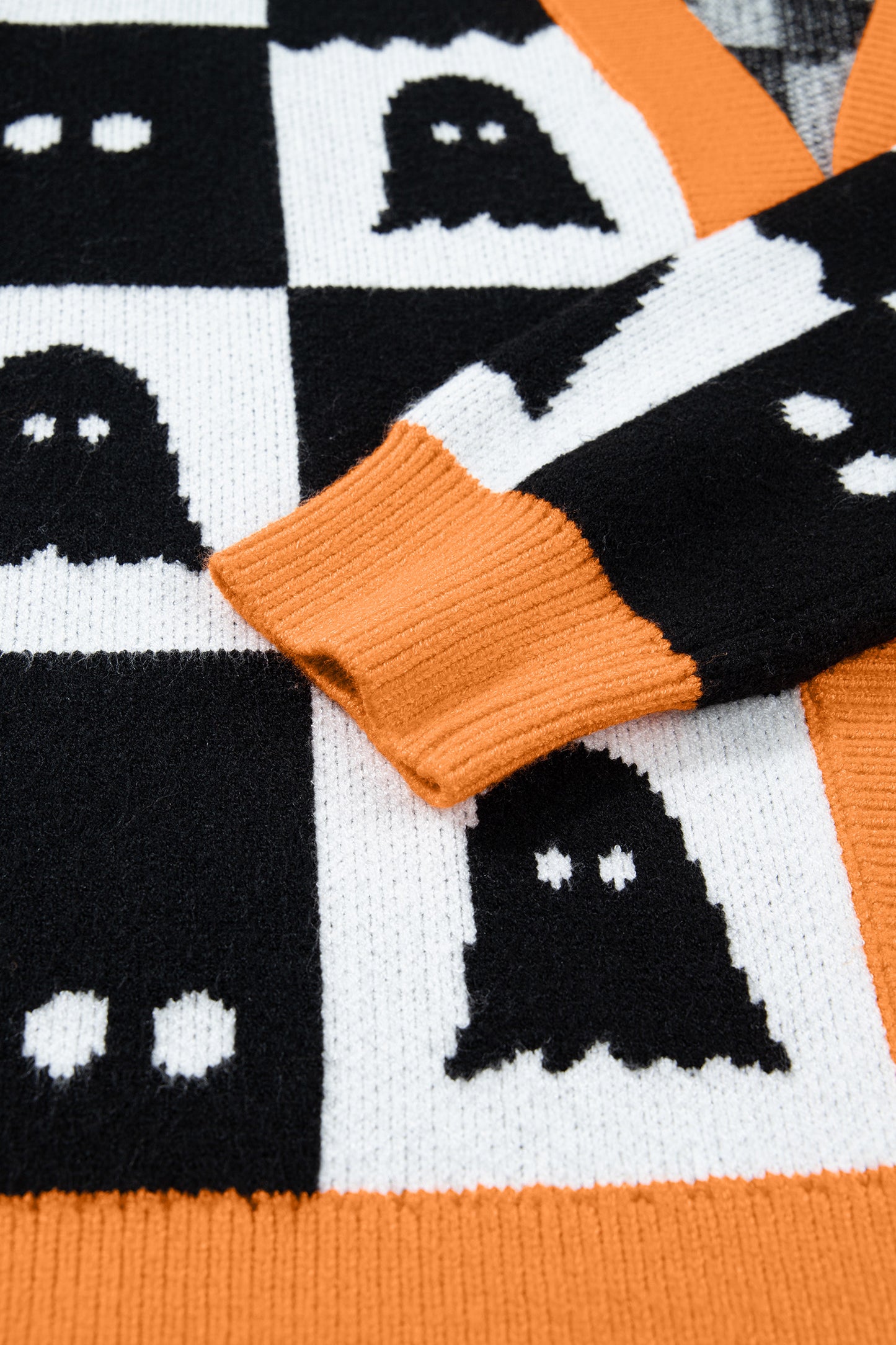 Halloween Ghost Colorblock Drop Shoulder Knit Cardigan