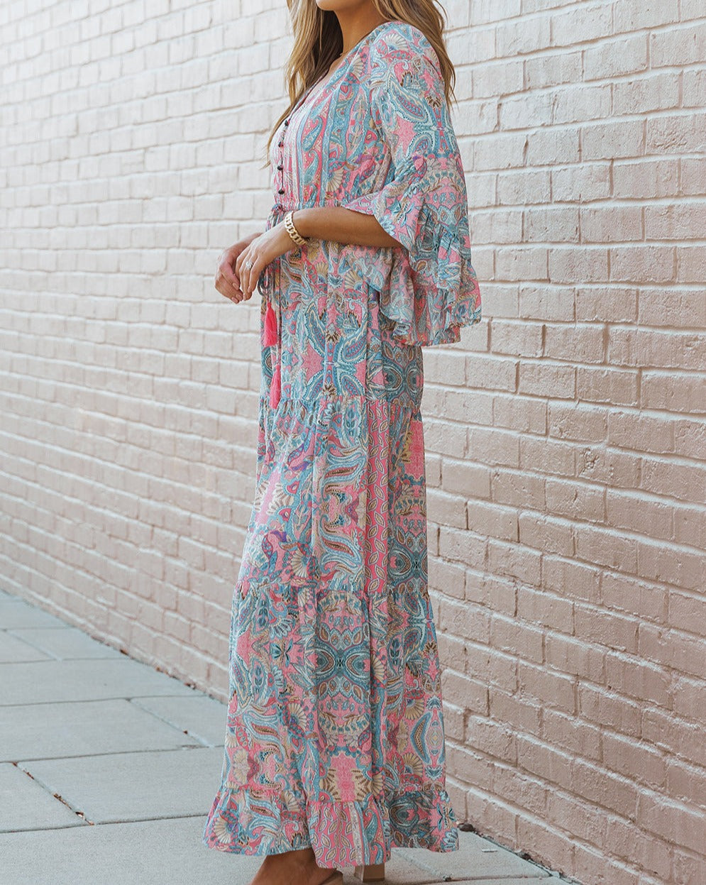 Paisley Ruffle Tiered Maxi Dress