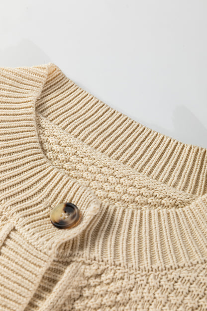 Solid Button-Up Cropped Cardigan Sweater