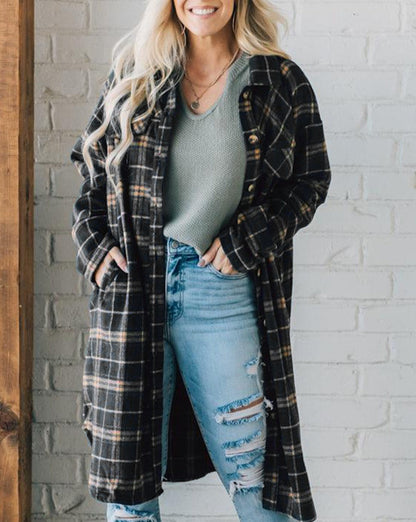 Plaid Buttoned Long Shacket w/Pockets