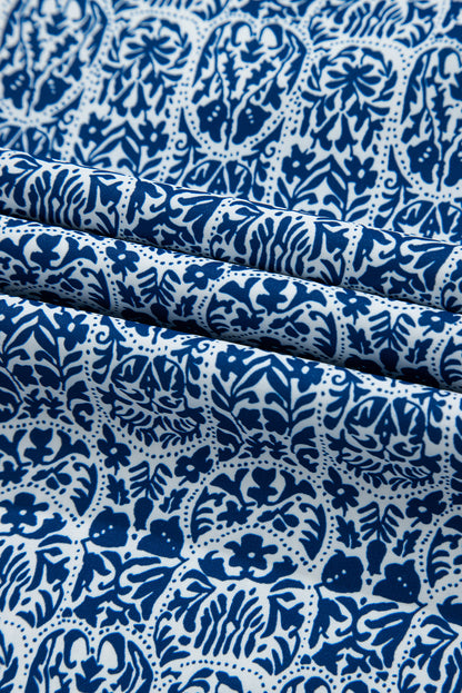 Floral Stripe Contrast Ric-Rac Puff Sleeve Top