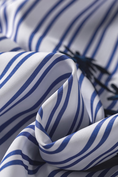 Stripe Embroidered Button Front Long Sleeve Shirt
