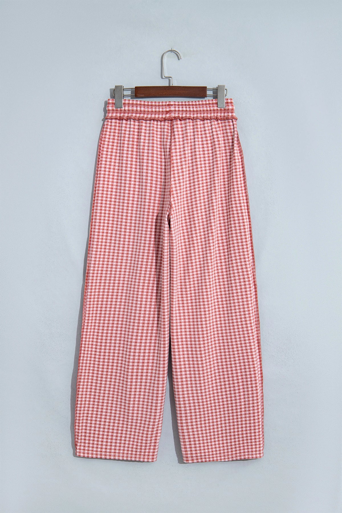 Gingham Exposed Seam Drawstring Elastic Waist Pants