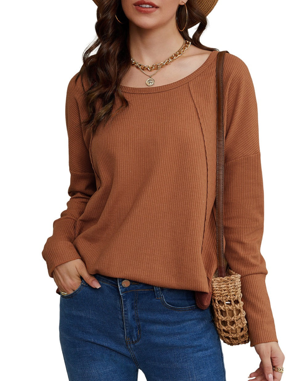 Waffle Pleated Long Sleeve Top