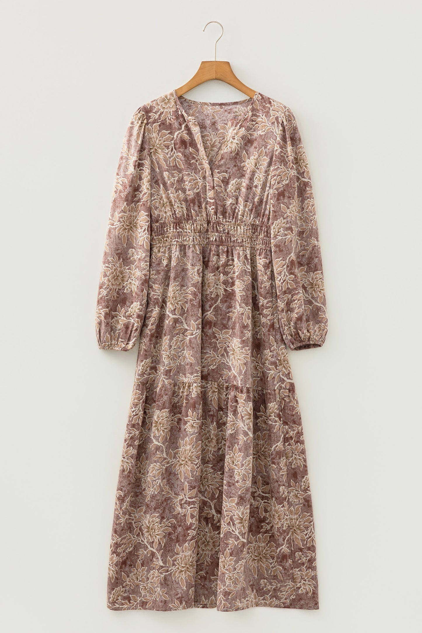 Floral Smocked High Waist Long Sleeve Dress