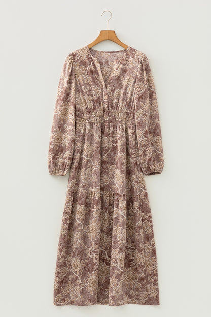 Floral Smocked High Waist Long Sleeve Dress