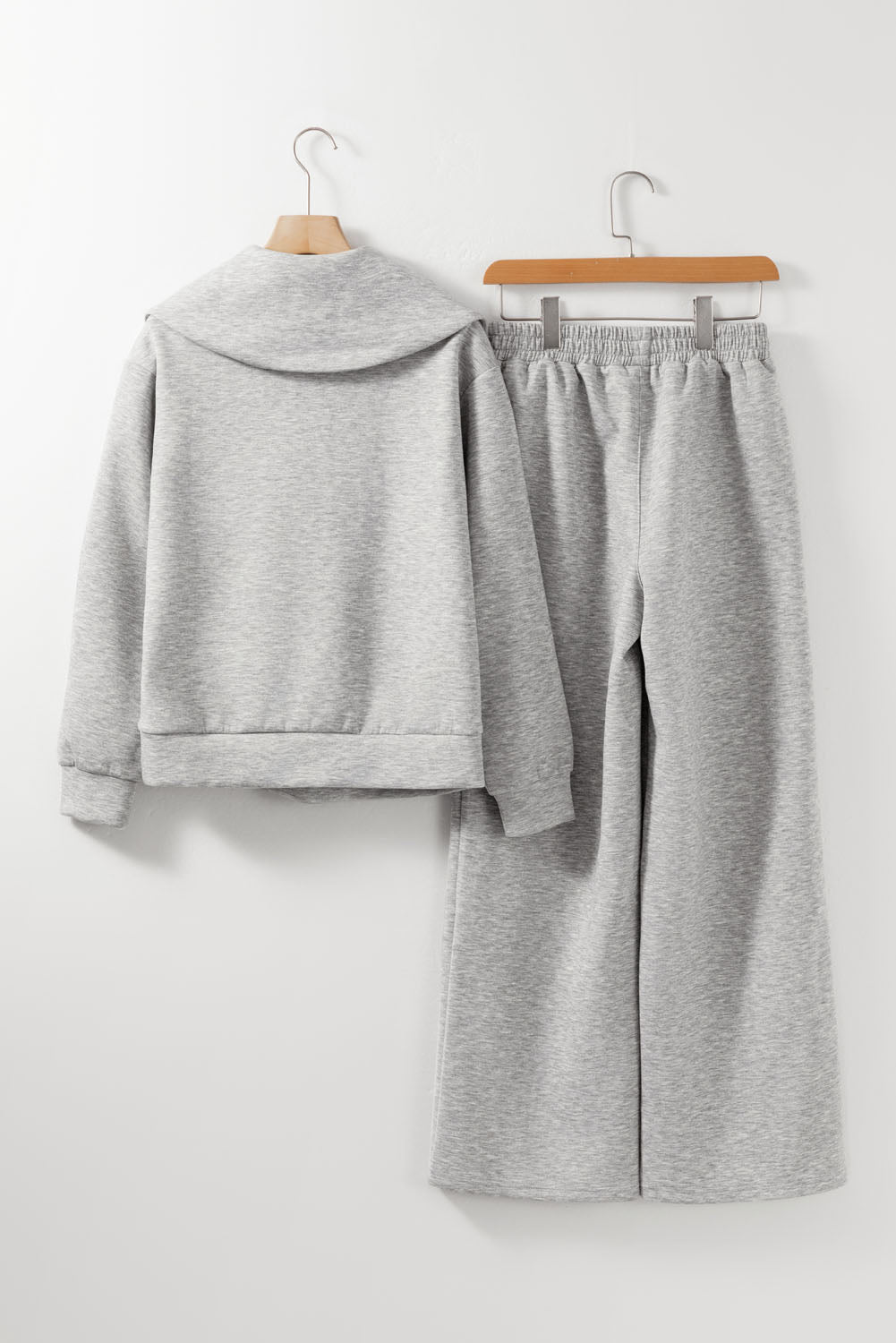 Solid Zip Up Sailor Collar Sweatshirt & Sweatpants Set